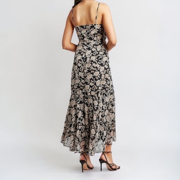 • Express • Floral Ruffle Wrap Front Maxi Dress in Black Print - Picture 2 of 10